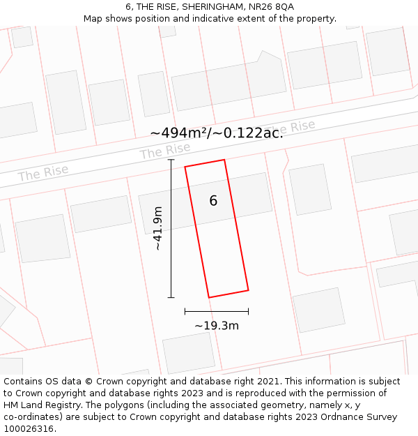 6, THE RISE, SHERINGHAM, NR26 8QA: Plot and title map