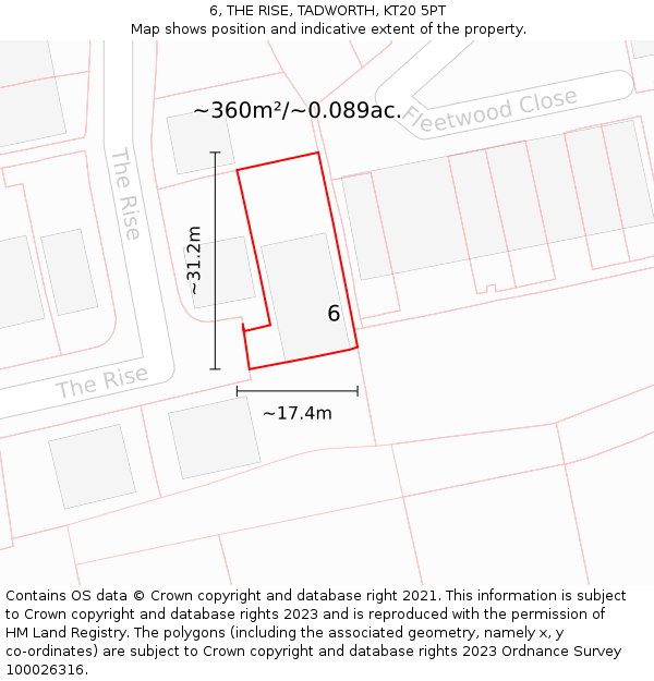 6, THE RISE, TADWORTH, KT20 5PT: Plot and title map