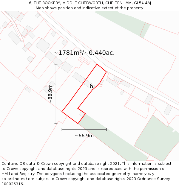 6, THE ROOKERY, MIDDLE CHEDWORTH, CHELTENHAM, GL54 4AJ: Plot and title map