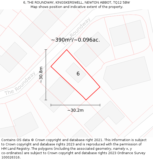 6, THE ROUNDWAY, KINGSKERSWELL, NEWTON ABBOT, TQ12 5BW: Plot and title map