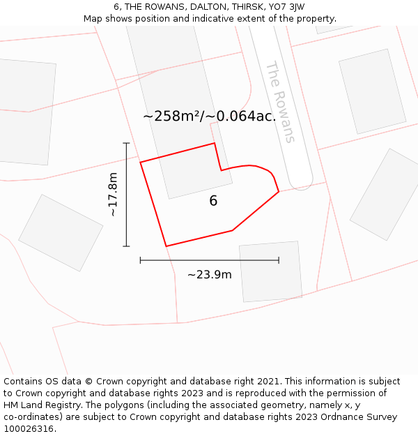 6, THE ROWANS, DALTON, THIRSK, YO7 3JW: Plot and title map