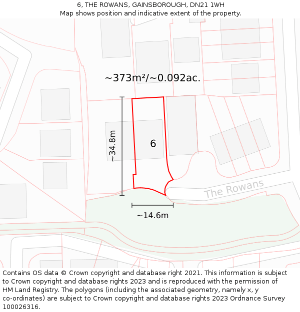 6, THE ROWANS, GAINSBOROUGH, DN21 1WH: Plot and title map