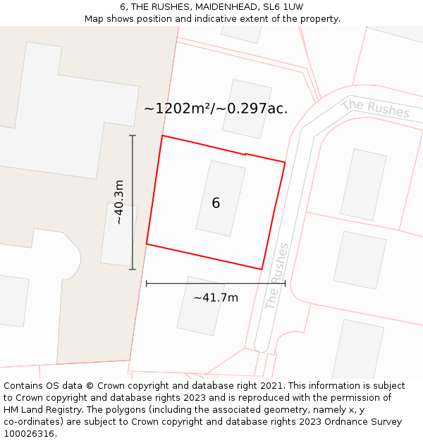 6, THE RUSHES, MAIDENHEAD, SL6 1UW: Plot and title map