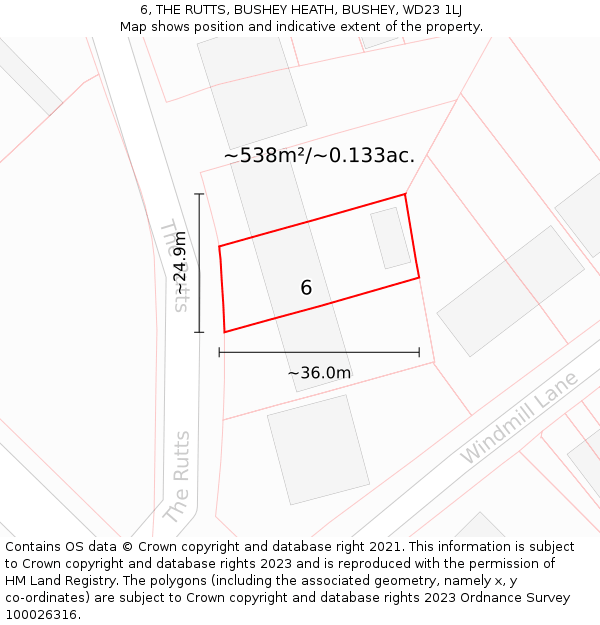 6, THE RUTTS, BUSHEY HEATH, BUSHEY, WD23 1LJ: Plot and title map