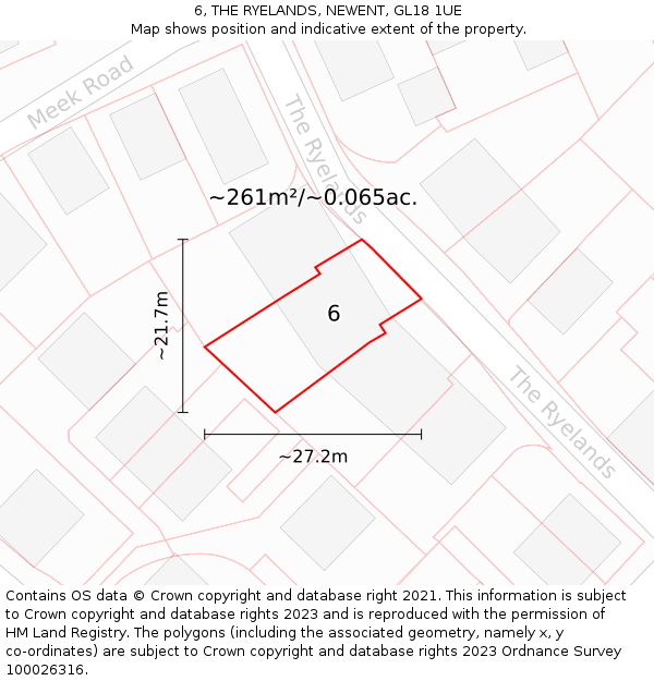 6, THE RYELANDS, NEWENT, GL18 1UE: Plot and title map