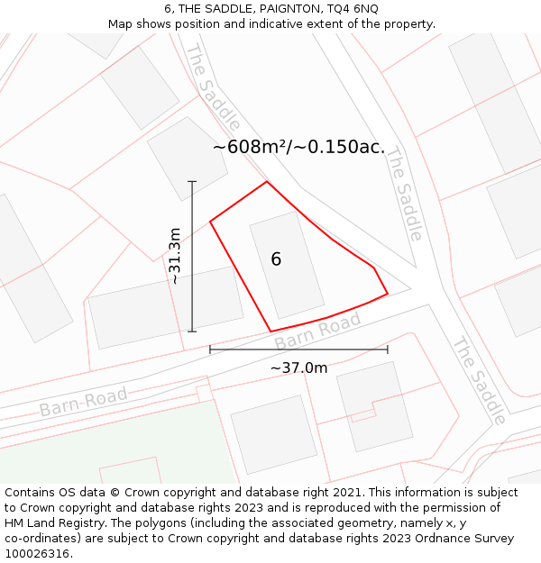 6, THE SADDLE, PAIGNTON, TQ4 6NQ: Plot and title map