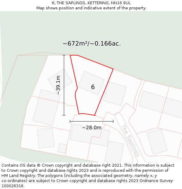 6, THE SAPLINGS, KETTERING, NN16 9UL: Plot and title map