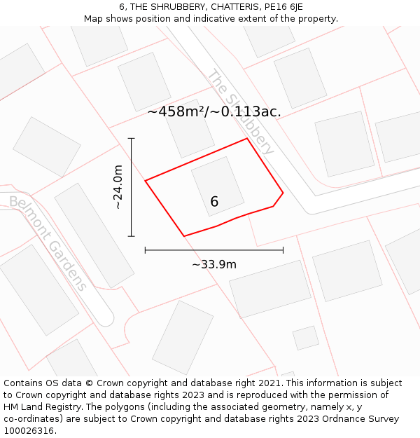 6, THE SHRUBBERY, CHATTERIS, PE16 6JE: Plot and title map
