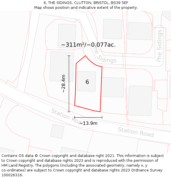 6, THE SIDINGS, CLUTTON, BRISTOL, BS39 5EF: Plot and title map