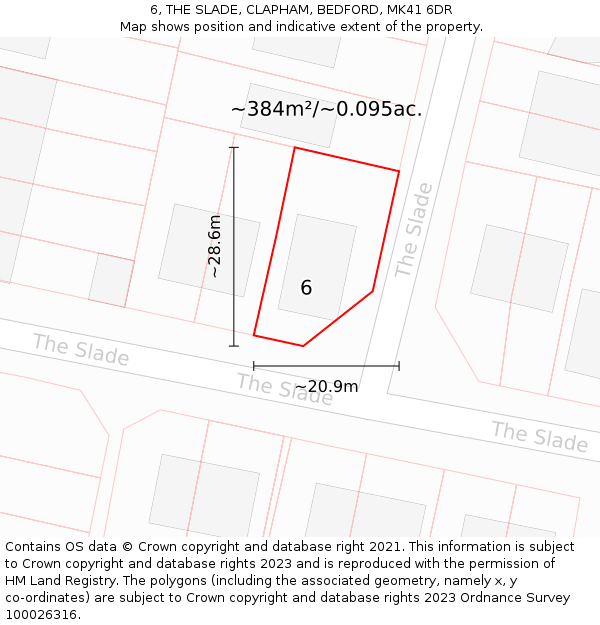 6, THE SLADE, CLAPHAM, BEDFORD, MK41 6DR: Plot and title map