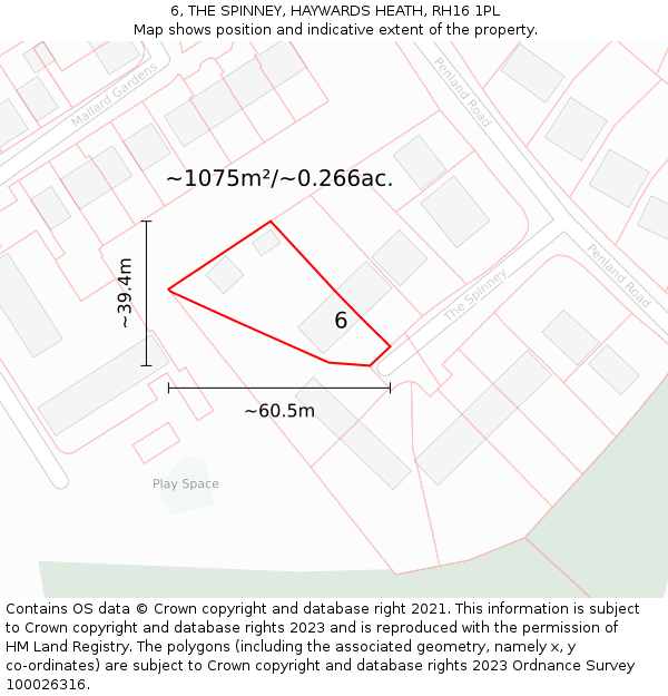 6, THE SPINNEY, HAYWARDS HEATH, RH16 1PL: Plot and title map
