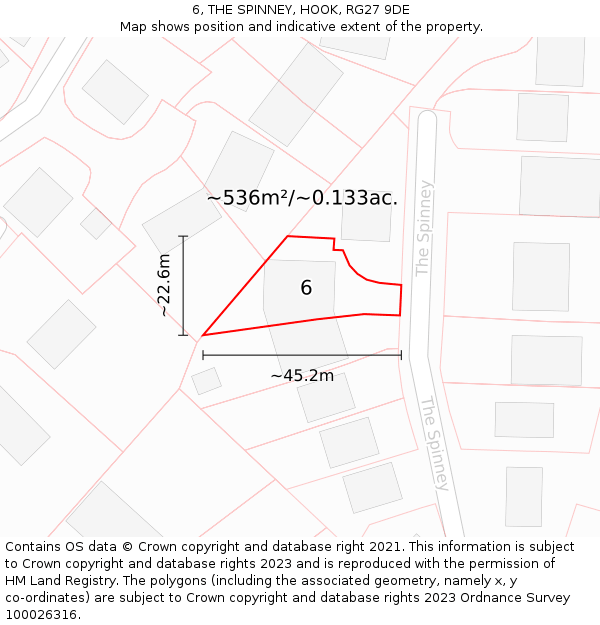 6, THE SPINNEY, HOOK, RG27 9DE: Plot and title map