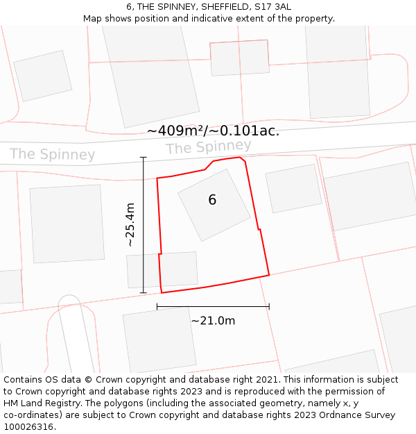 6, THE SPINNEY, SHEFFIELD, S17 3AL: Plot and title map