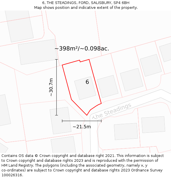 6, THE STEADINGS, FORD, SALISBURY, SP4 6BH: Plot and title map