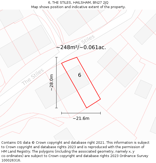 6, THE STILES, HAILSHAM, BN27 2JQ: Plot and title map