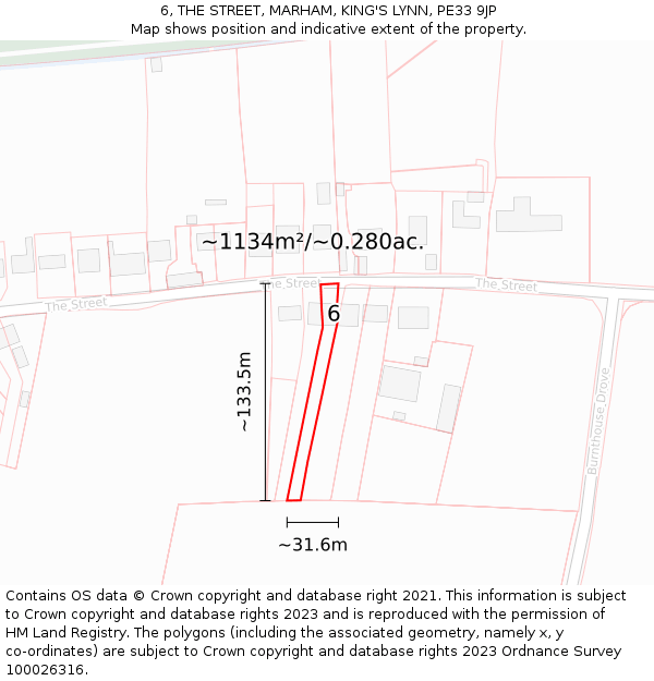 6, THE STREET, MARHAM, KING'S LYNN, PE33 9JP: Plot and title map