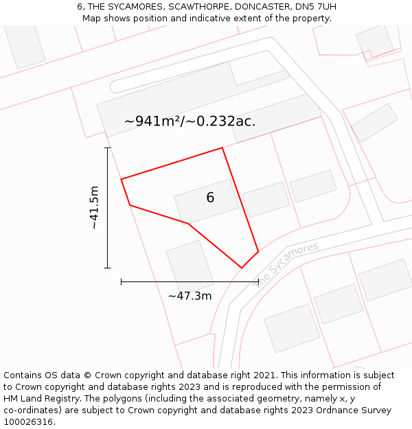 6, THE SYCAMORES, SCAWTHORPE, DONCASTER, DN5 7UH: Plot and title map