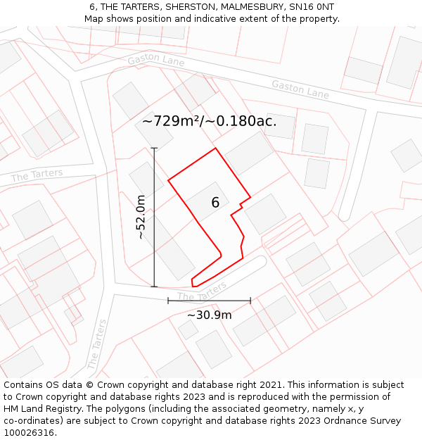 6, THE TARTERS, SHERSTON, MALMESBURY, SN16 0NT: Plot and title map