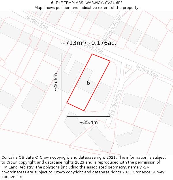 6, THE TEMPLARS, WARWICK, CV34 6PF: Plot and title map