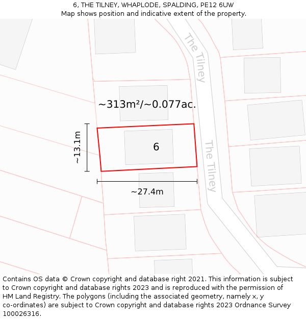6, THE TILNEY, WHAPLODE, SPALDING, PE12 6UW: Plot and title map
