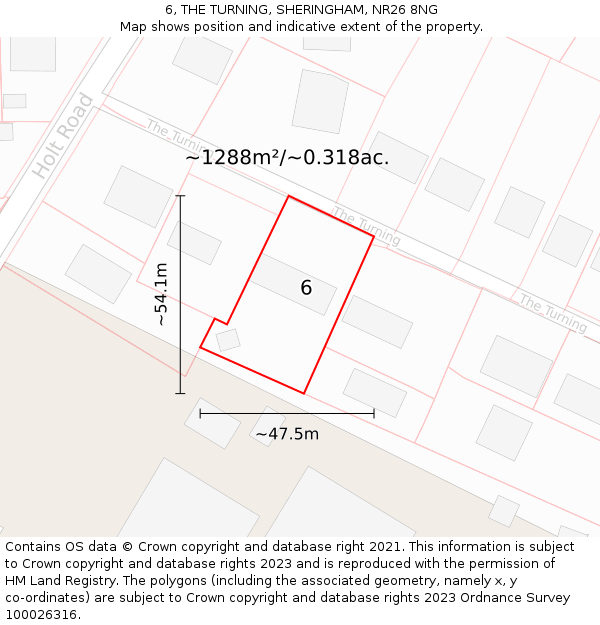 6, THE TURNING, SHERINGHAM, NR26 8NG: Plot and title map