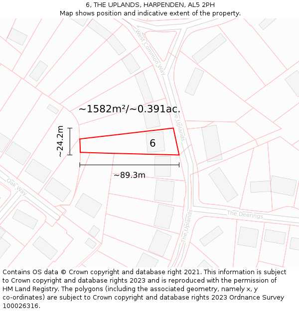6, THE UPLANDS, HARPENDEN, AL5 2PH: Plot and title map