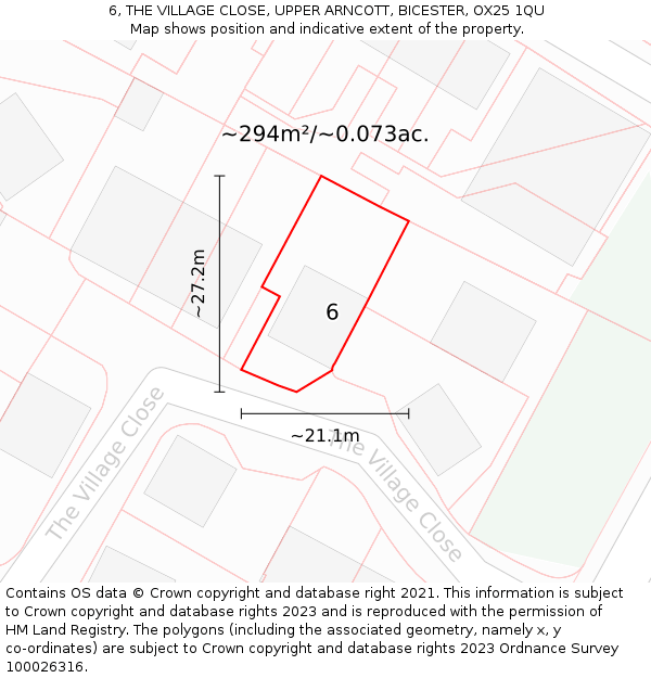 6, THE VILLAGE CLOSE, UPPER ARNCOTT, BICESTER, OX25 1QU: Plot and title map