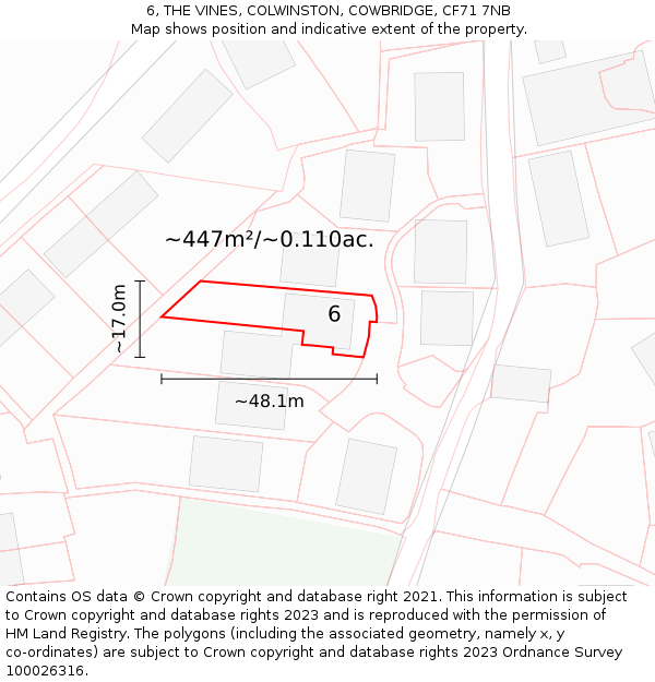 6, THE VINES, COLWINSTON, COWBRIDGE, CF71 7NB: Plot and title map