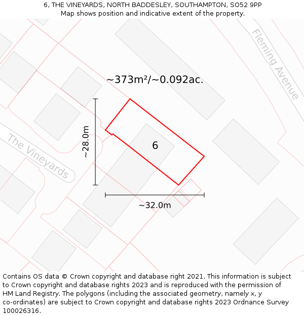 6, THE VINEYARDS, NORTH BADDESLEY, SOUTHAMPTON, SO52 9PP: Plot and title map