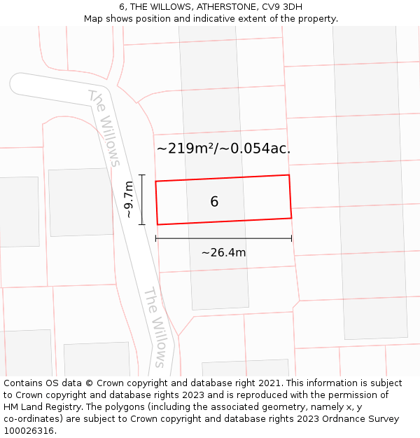 6, THE WILLOWS, ATHERSTONE, CV9 3DH: Plot and title map