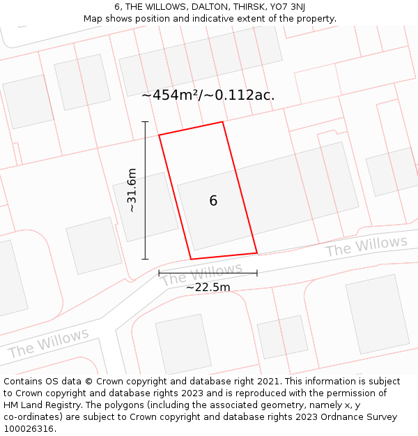 6, THE WILLOWS, DALTON, THIRSK, YO7 3NJ: Plot and title map