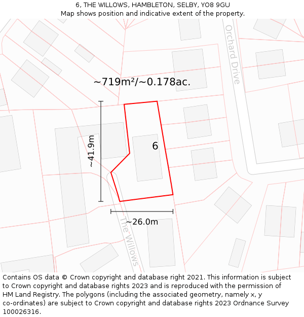 6, THE WILLOWS, HAMBLETON, SELBY, YO8 9GU: Plot and title map