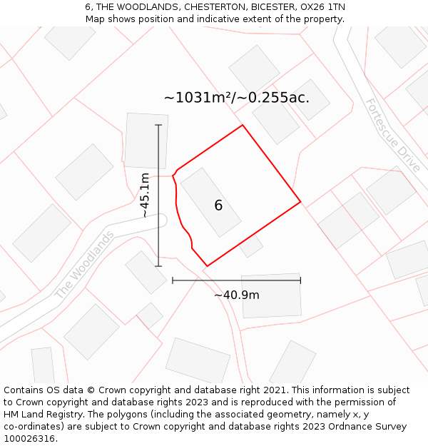 6, THE WOODLANDS, CHESTERTON, BICESTER, OX26 1TN: Plot and title map
