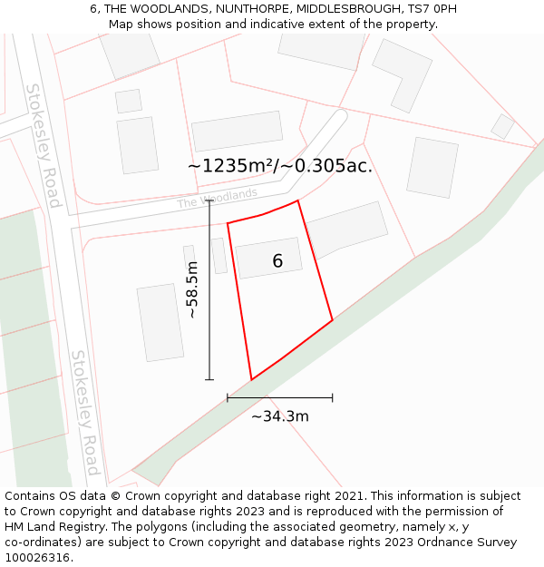 6, THE WOODLANDS, NUNTHORPE, MIDDLESBROUGH, TS7 0PH: Plot and title map