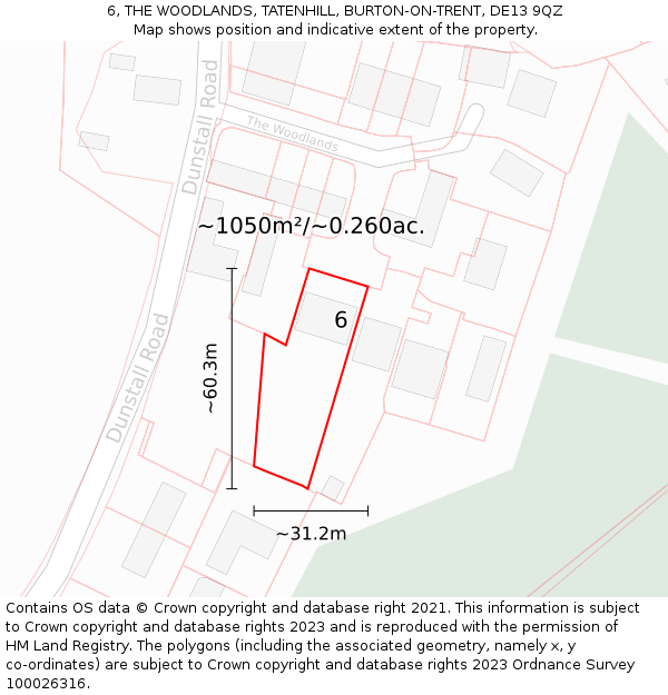 6, THE WOODLANDS, TATENHILL, BURTON-ON-TRENT, DE13 9QZ: Plot and title map