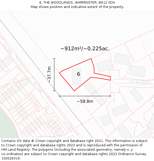 6, THE WOODLANDS, WARMINSTER, BA12 0DX: Plot and title map