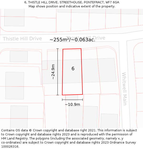 6, THISTLE HILL DRIVE, STREETHOUSE, PONTEFRACT, WF7 6GA: Plot and title map