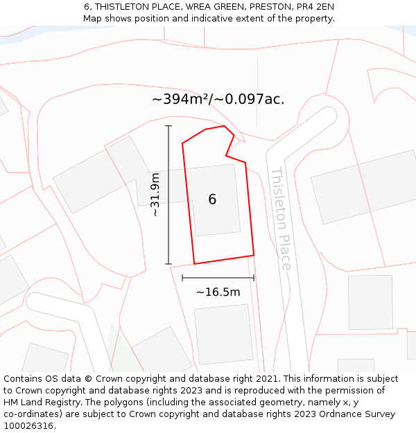 6, THISTLETON PLACE, WREA GREEN, PRESTON, PR4 2EN: Plot and title map