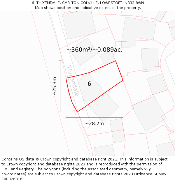 6, THIXENDALE, CARLTON COLVILLE, LOWESTOFT, NR33 8WN: Plot and title map