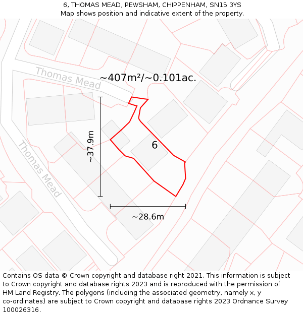 6, THOMAS MEAD, PEWSHAM, CHIPPENHAM, SN15 3YS: Plot and title map