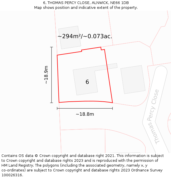 6, THOMAS PERCY CLOSE, ALNWICK, NE66 1DB: Plot and title map