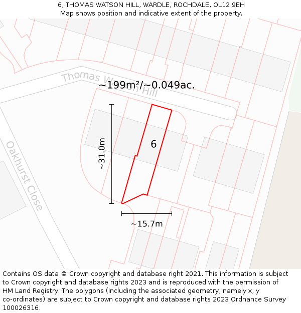 6, THOMAS WATSON HILL, WARDLE, ROCHDALE, OL12 9EH: Plot and title map