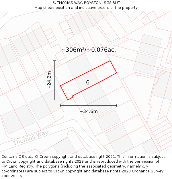 6, THOMAS WAY, ROYSTON, SG8 5UT: Plot and title map