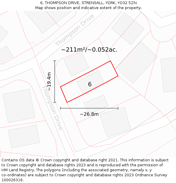 6, THOMPSON DRIVE, STRENSALL, YORK, YO32 5ZN: Plot and title map