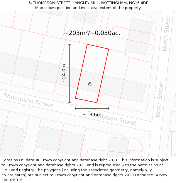 6, THOMPSON STREET, LANGLEY MILL, NOTTINGHAM, NG16 4DE: Plot and title map