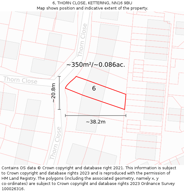 6, THORN CLOSE, KETTERING, NN16 9BU: Plot and title map