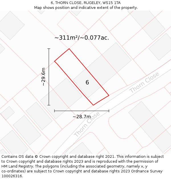 6, THORN CLOSE, RUGELEY, WS15 1TA: Plot and title map