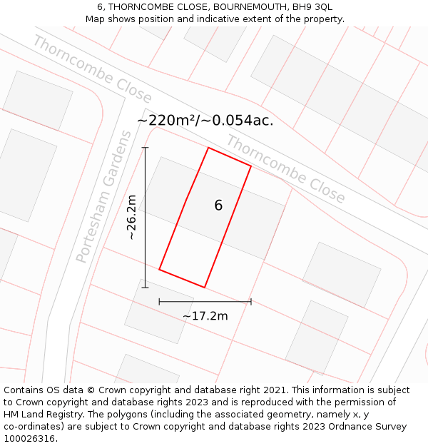 6, THORNCOMBE CLOSE, BOURNEMOUTH, BH9 3QL: Plot and title map