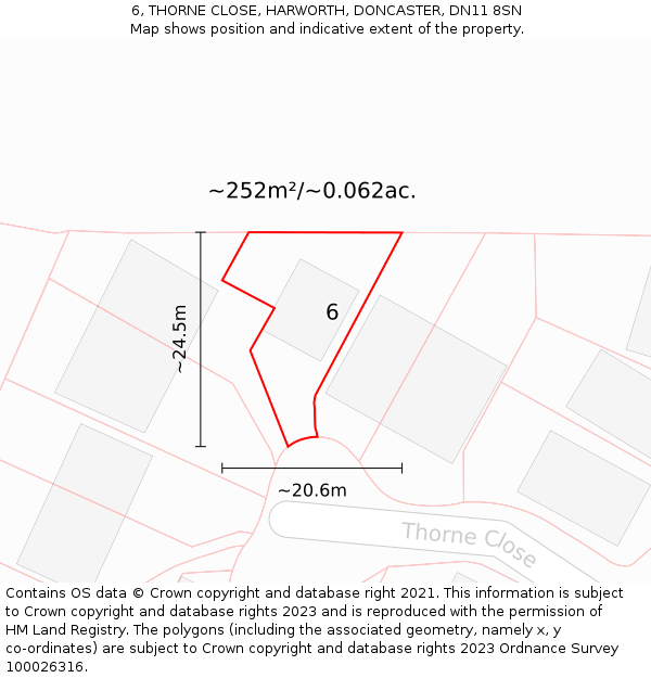 6, THORNE CLOSE, HARWORTH, DONCASTER, DN11 8SN: Plot and title map