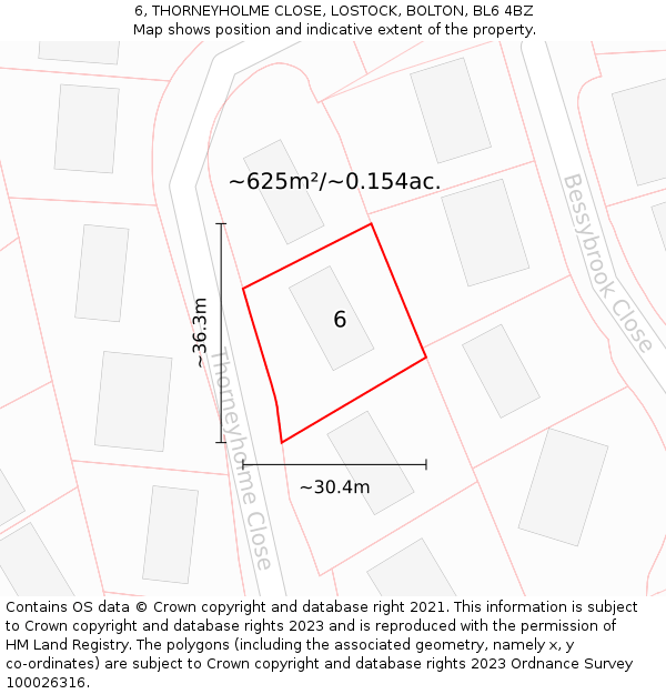 6, THORNEYHOLME CLOSE, LOSTOCK, BOLTON, BL6 4BZ: Plot and title map